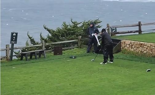 Golfer hits incredible shot in strong winds at one of WORLD&#039;S GREAT PAR-3&#039;S!
